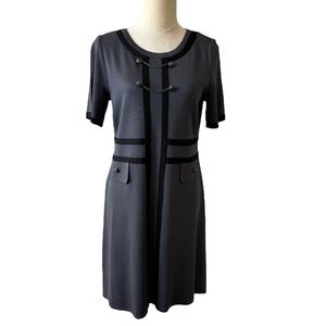 Ming Wang Gray Soft Knit Short Sleeve Contrast Trim Careerwear Office Dress S